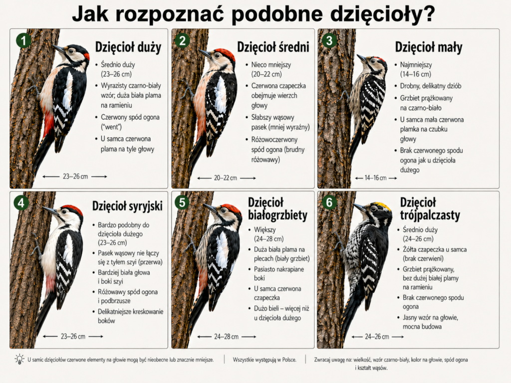 Jak rozróżnić dzięcioła obraz przedstawiający dzięcioły pstre