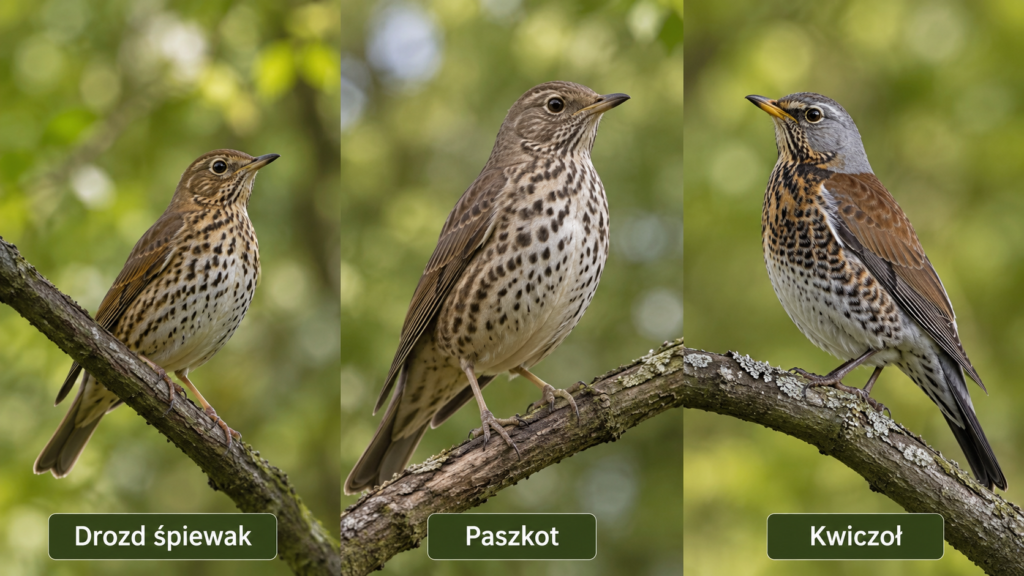 Drozd śpiewak, paszkot i kwiczoł - porównanie