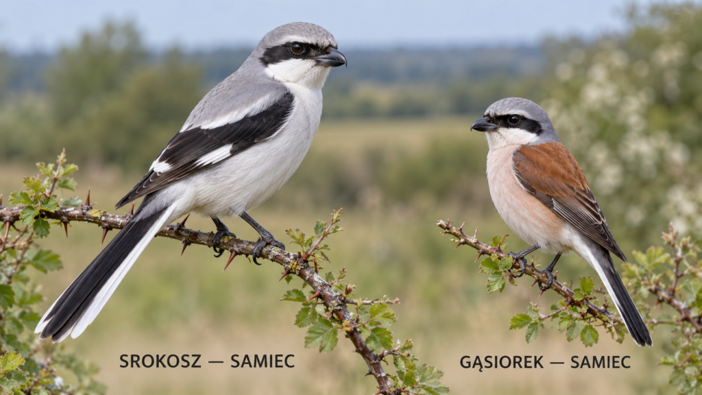 Dzierzby mieszkające w Polsce Srokosz i Gąsiorek porównanie